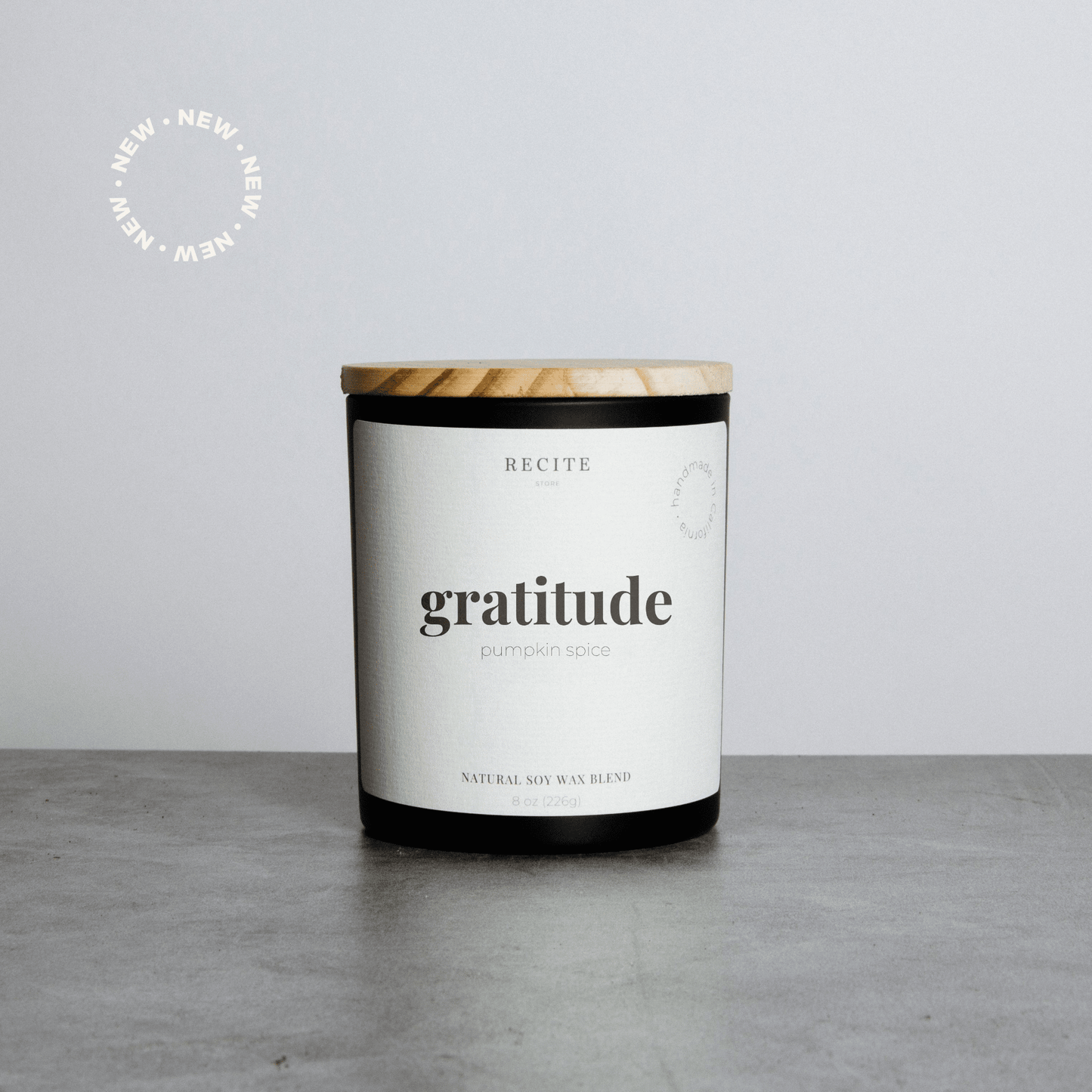 Gratitude | Pumpkin Spice Candle Recite Store Black Jar 