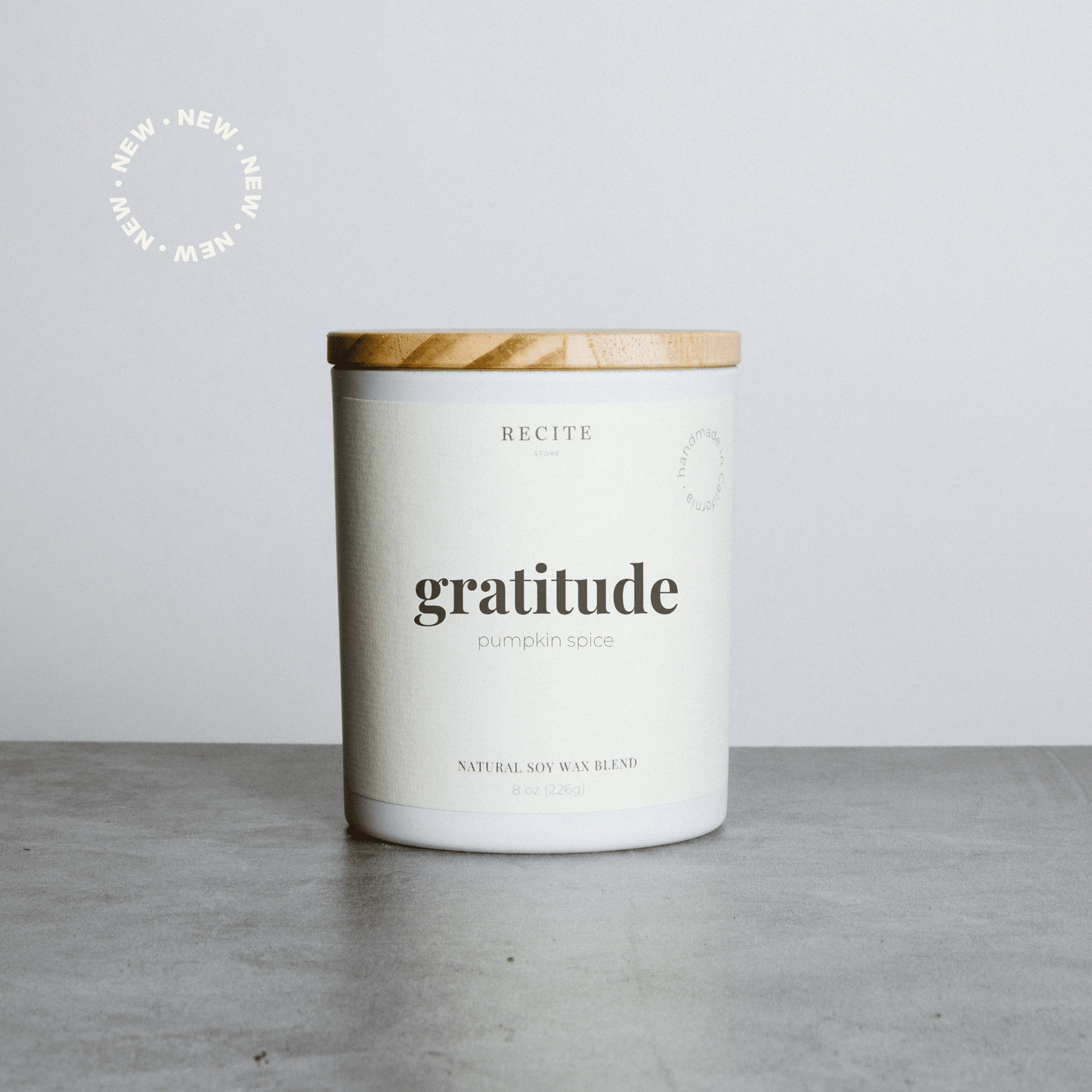 Gratitude | Pumpkin Spice Candle Recite Store White Jar 