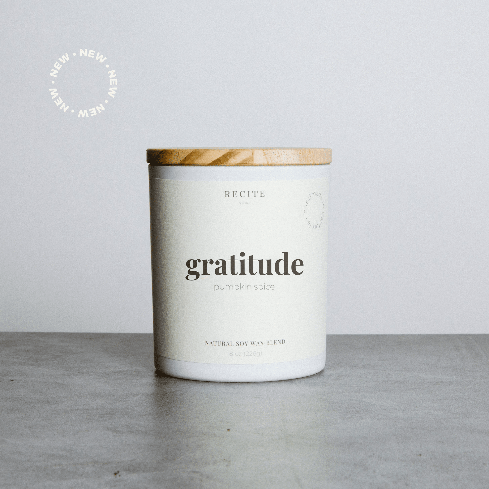 Gratitude | Pumpkin Spice Candle Recite Store White Jar 